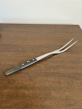VTG FLINT ARROWHEAD STAINLESS MEAT FORK WITH CENTER HOLE & RIVETED HANDLE USA